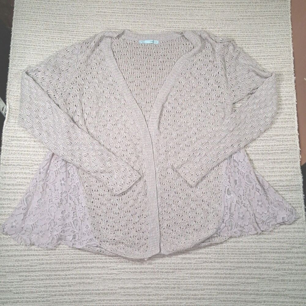 MAURICES XL BEIGE OPEN KNIT LACE SIDE PANEL OPEN FRONT CARDIGAN BOHO SWEATER
